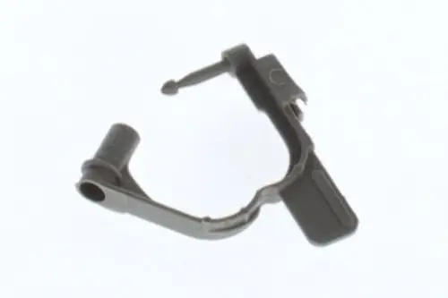 Schwarze Plombe von Bosch, mit spezifischem Design, zur Befestigung oder Sicherung von Objekten. Sichtbare Öffnungen und Haltegriffe sind erkennbar.